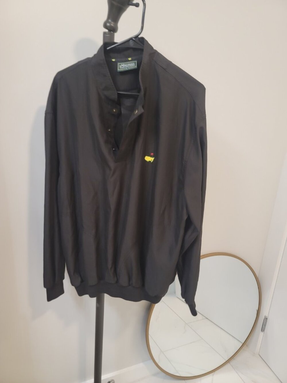 Masters Collection Logo Windbreaker Jacket Mens L Black Pullover 1/4 Sn Pockets